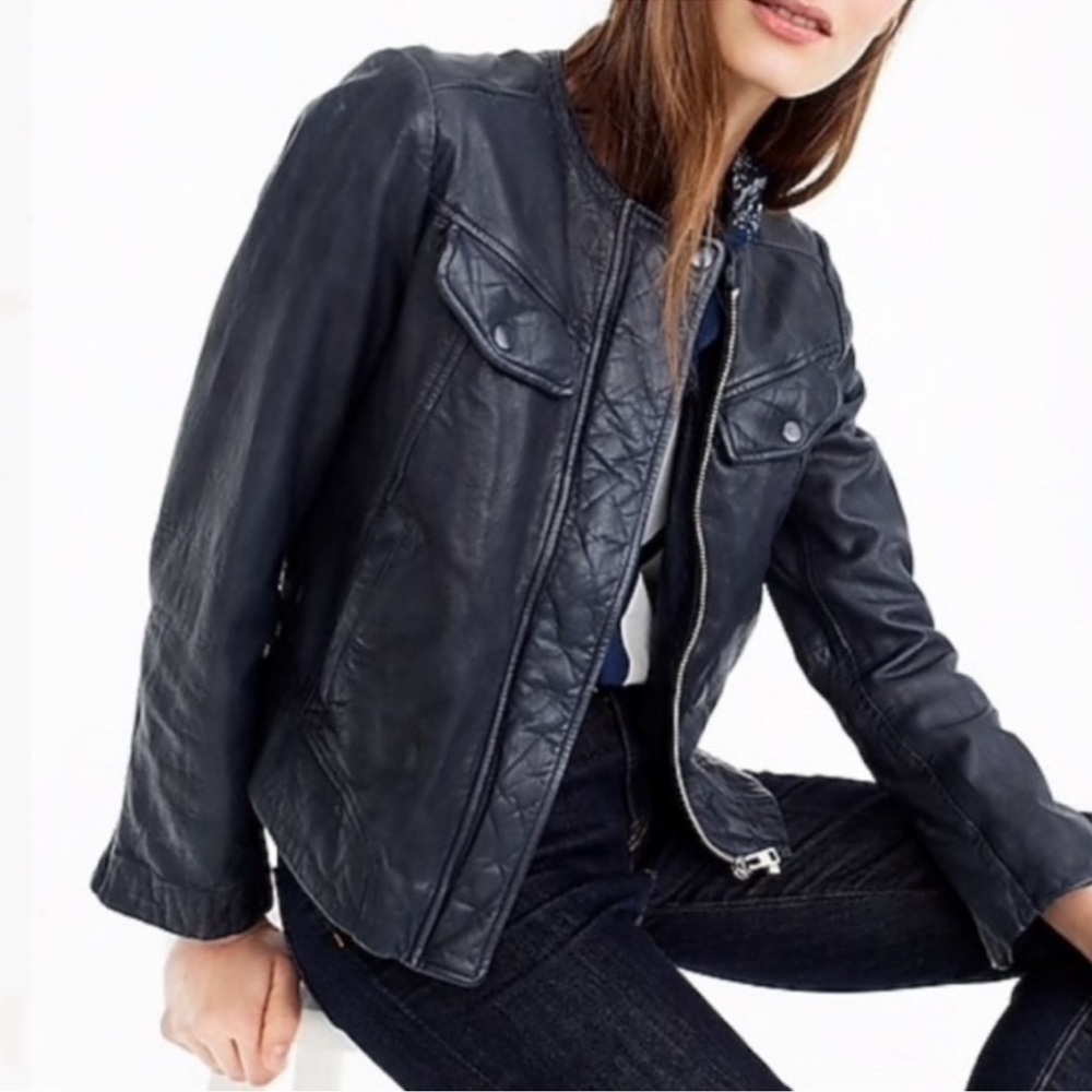 J. Crew Collection Collarless Leather Jacket
